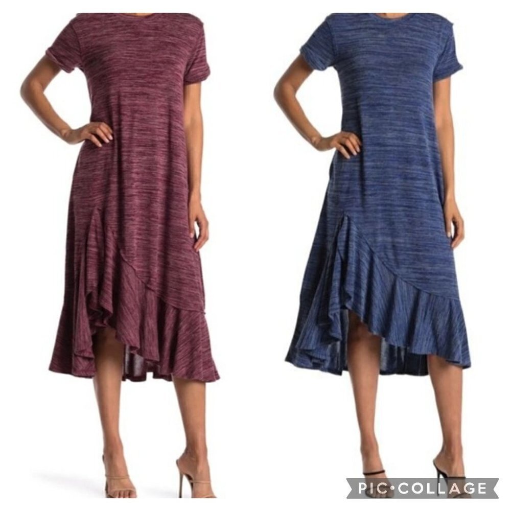 Stitchdrop New Airforce Blue/ Beet Melange Knit Flounce Midi Dress Size S Size X